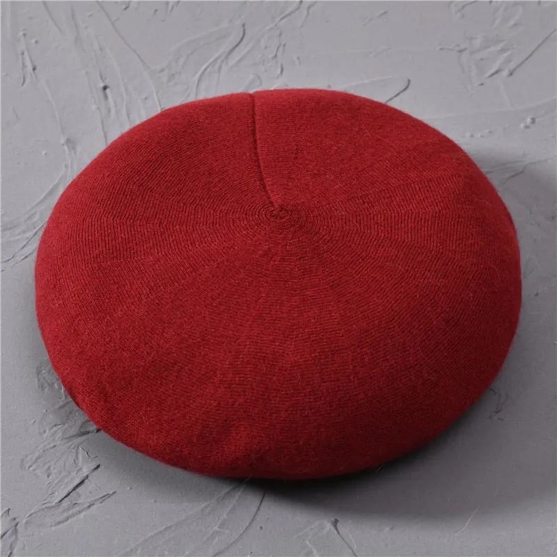 Women's Winter Cotton Wool Cashmere Blend Solid Knitted Beret Hat