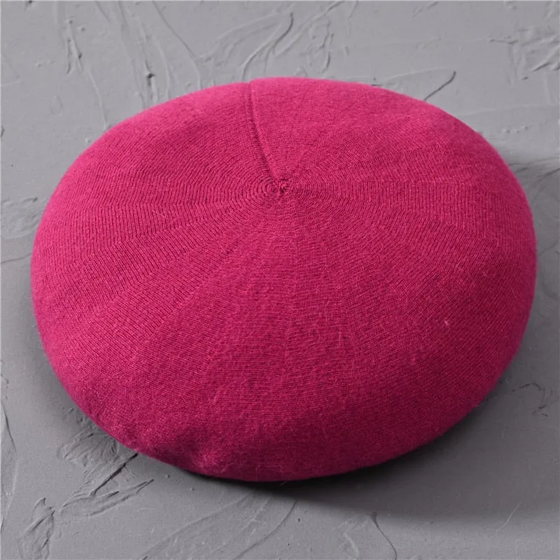 Women's Winter Cotton Wool Cashmere Blend Solid Knitted Beret Hat