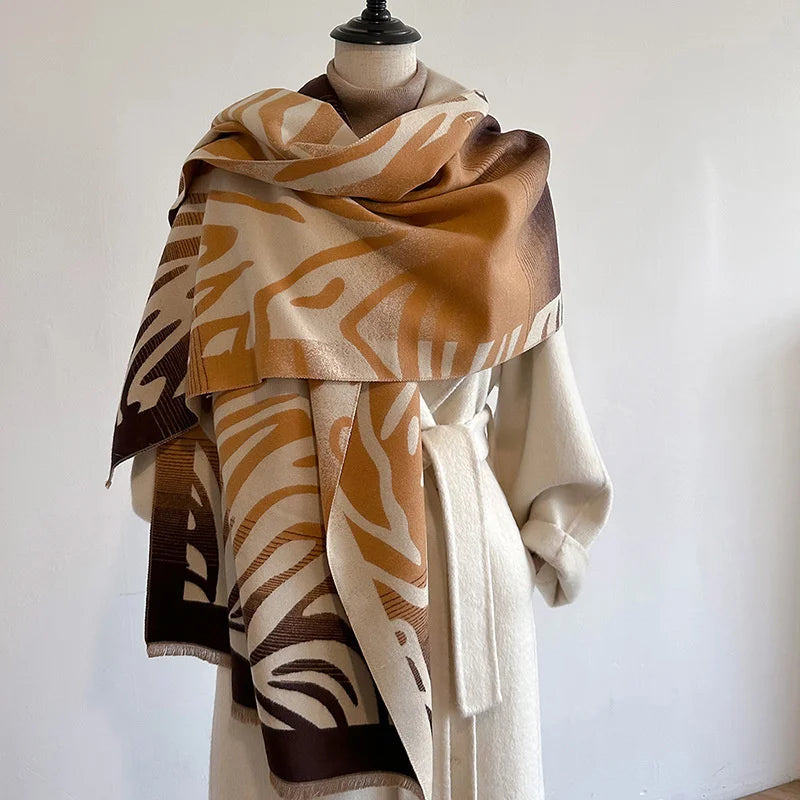 Women's Winter Warm Cashmere Printed Pashmina Wrap Hijab Shawl