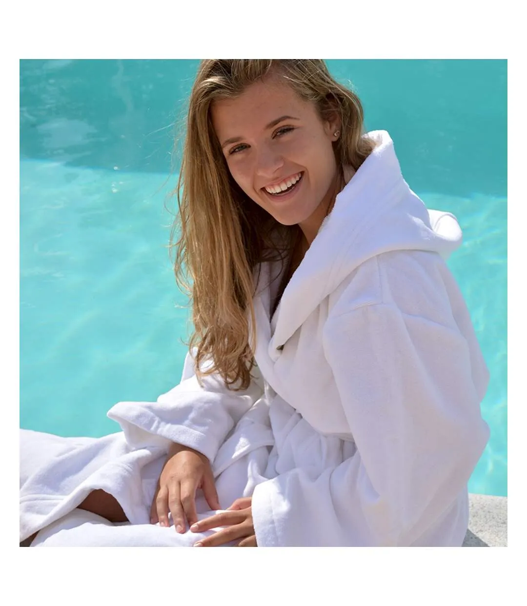 Womens/ladies deluxe velour bathrobe with hood white ARTG